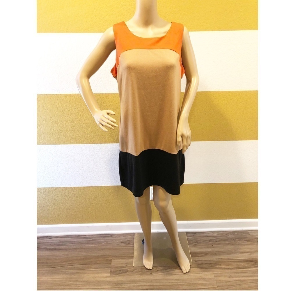 A. Byer orange/tan/black color block shift dress